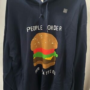 Cactus Plant Flea Market Navy Hoodie with Burger Design
